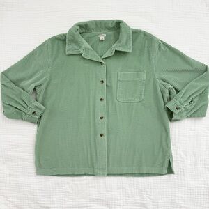 L.L. Bean Sage Green corduroy button up Shirt shacket size XL Pet